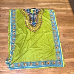Sante Classics Lime Green Dashiki Caftan Maxi Dress One Size Glitter Accents